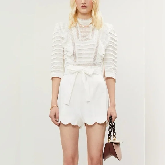 Zimmerman Allia Pintuck High Neck Crop White Linen Top - Picture 7 of 10